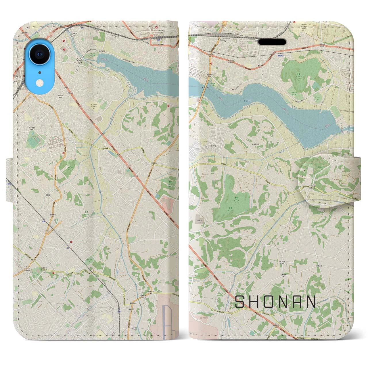 【沼南】地図柄iPhoneケース（手帳両面タイプ・ナチュラル）iPhone XR 用