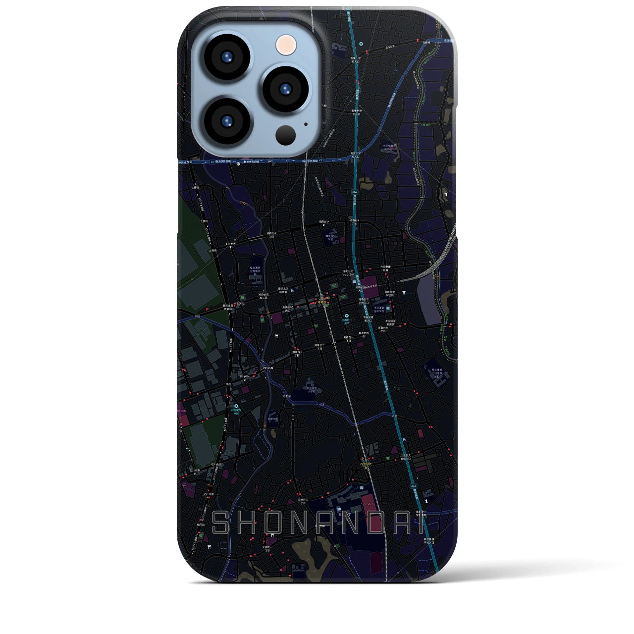 【湘南台】地図柄iPhoneケース（バックカバータイプ・ブラック）iPhone 13 Pro Max 用