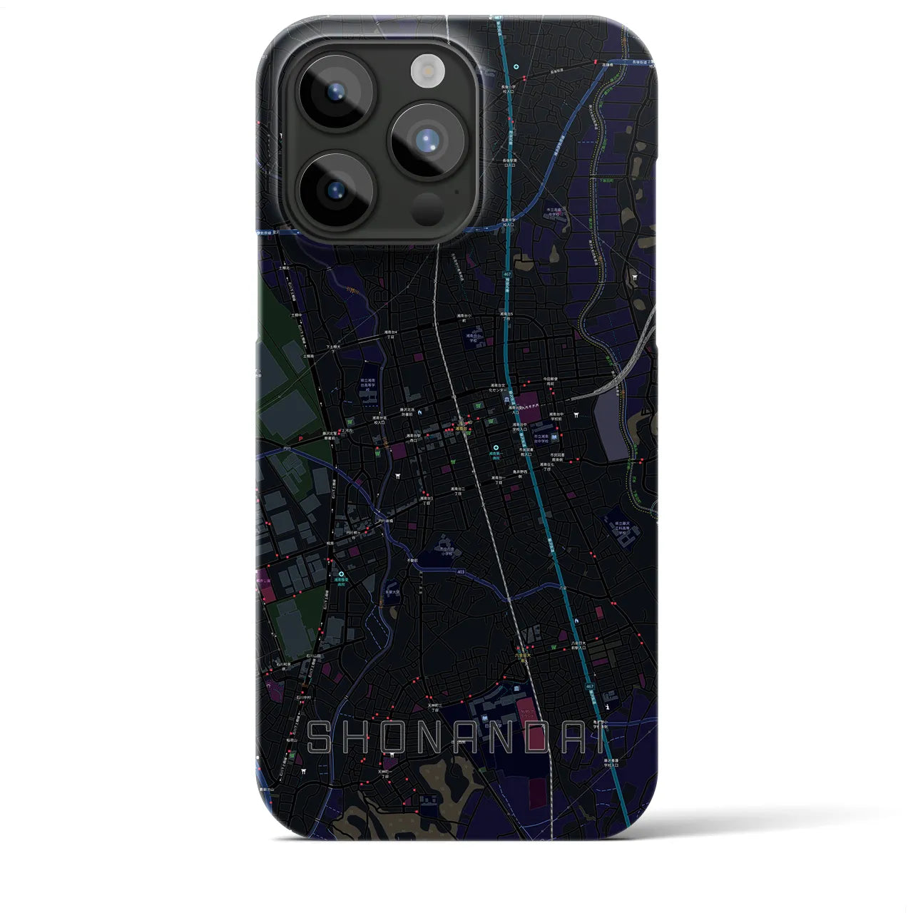 【湘南台】地図柄iPhoneケース（バックカバータイプ・ブラック）iPhone 15 Pro Max 用