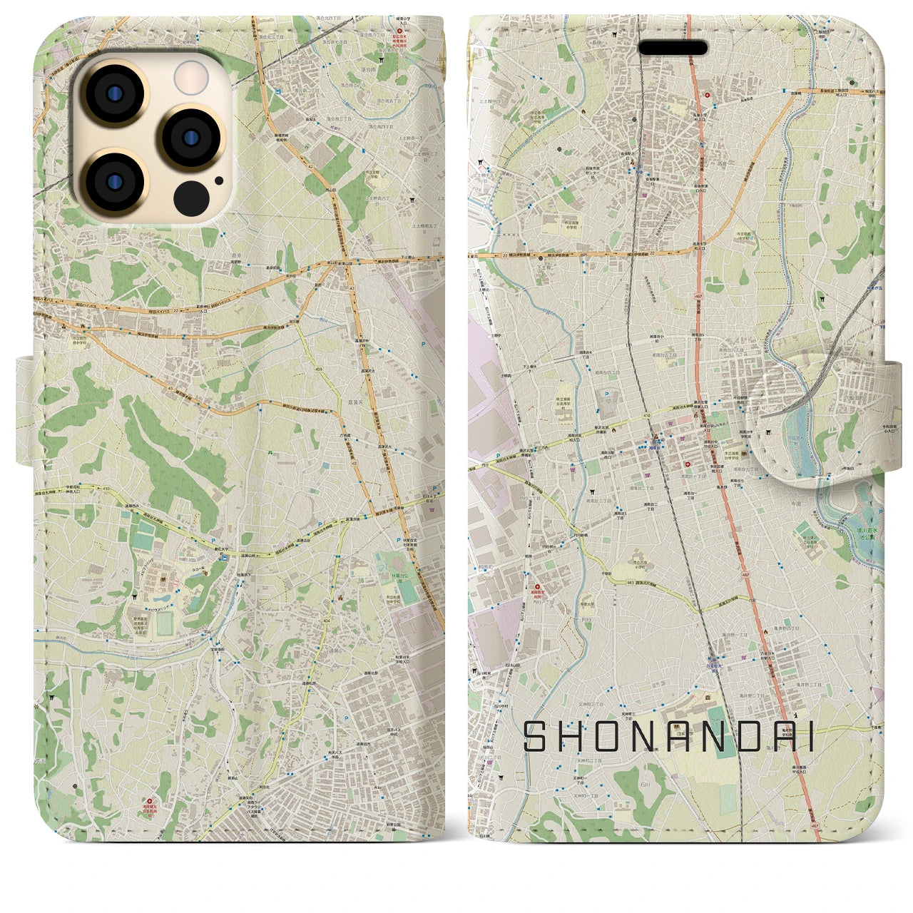 【湘南台】地図柄iPhoneケース（手帳両面タイプ・ナチュラル）iPhone 12 Pro Max 用