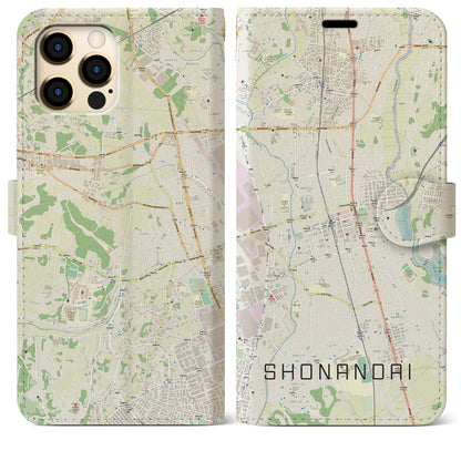 【湘南台（神奈川県）】地図柄iPhoneケース（手帳タイプ）ナチュラル・iPhone 12 Pro Max 用