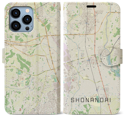 【湘南台（神奈川県）】地図柄iPhoneケース（手帳タイプ）ナチュラル・iPhone 13 Pro Max 用