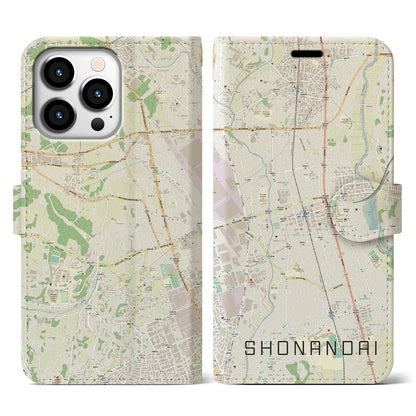 【湘南台（神奈川県）】地図柄iPhoneケース（手帳タイプ）ナチュラル・iPhone 13 Pro 用