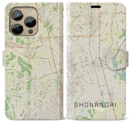 【湘南台（神奈川県）】地図柄iPhoneケース（手帳タイプ）ナチュラル・iPhone 14 Pro Max 用