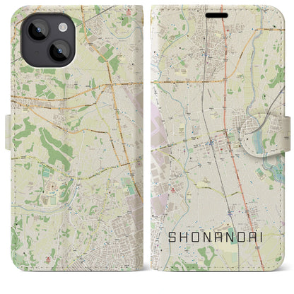 【湘南台（神奈川県）】地図柄iPhoneケース（手帳タイプ）ナチュラル・iPhone 14 Plus 用