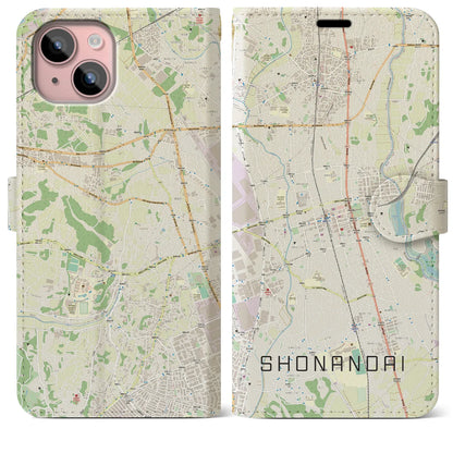 【湘南台（神奈川県）】地図柄iPhoneケース（手帳タイプ）ナチュラル・iPhone 15 Plus 用