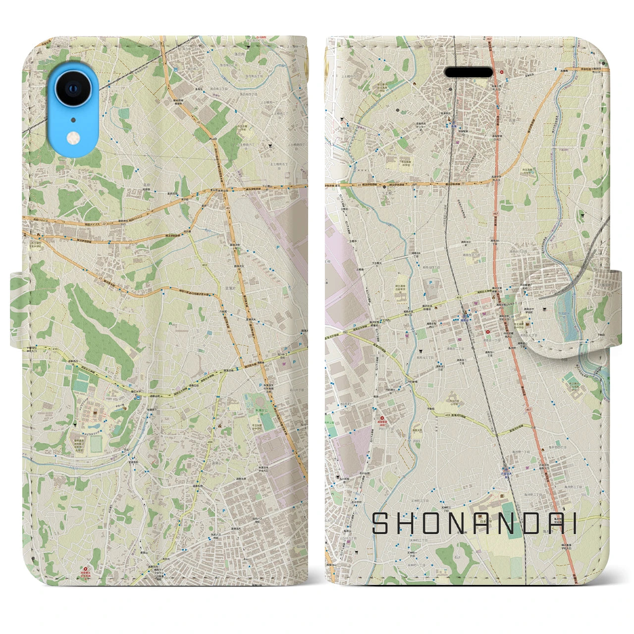 【湘南台】地図柄iPhoneケース（手帳両面タイプ・ナチュラル）iPhone XR 用