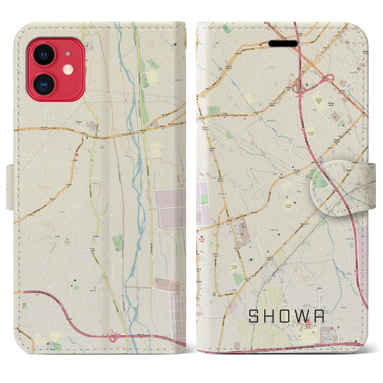 【昭和】地図柄iPhoneケース（手帳両面タイプ・ナチュラル）iPhone 11 用