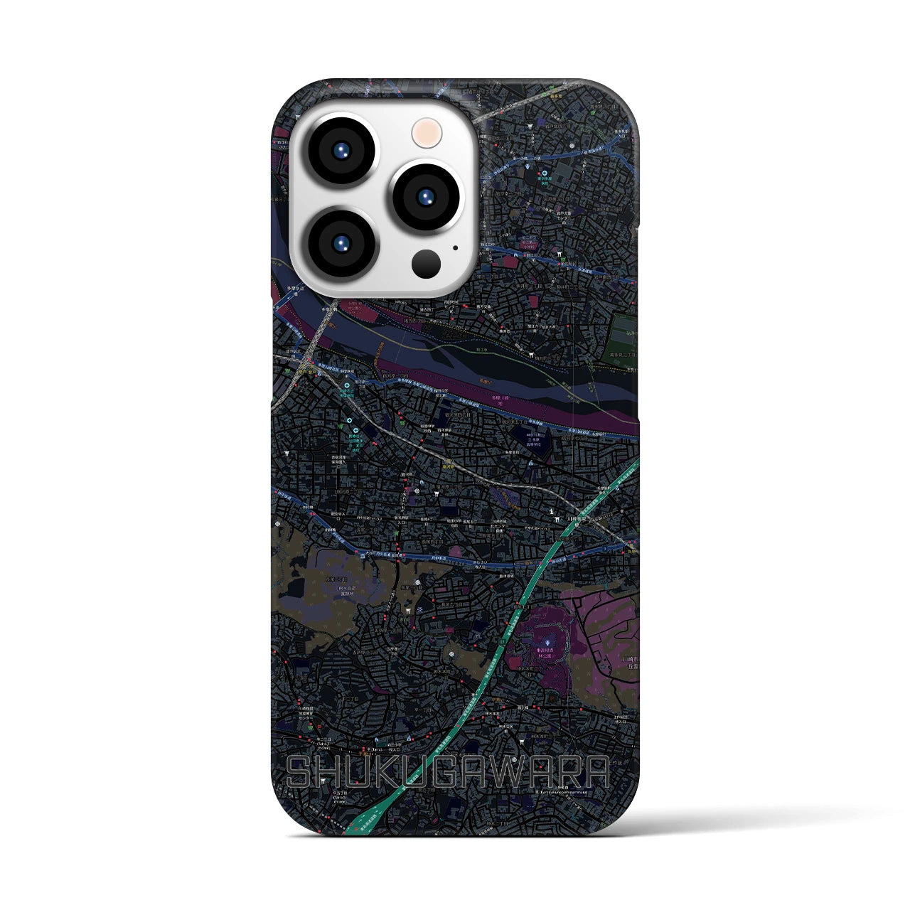 【宿河原】地図柄iPhoneケース（バックカバータイプ・ブラック）iPhone 13 Pro 用