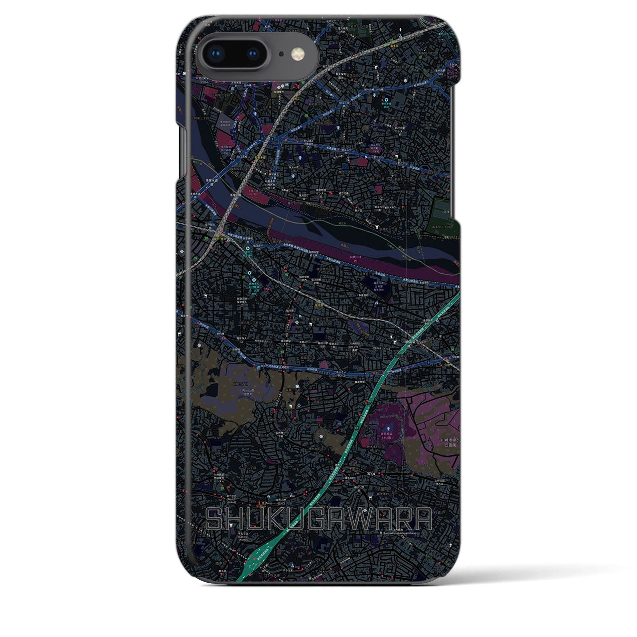 【宿河原】地図柄iPhoneケース（バックカバータイプ・ブラック）iPhone 8Plus /7Plus / 6sPlus / 6Plus 用
