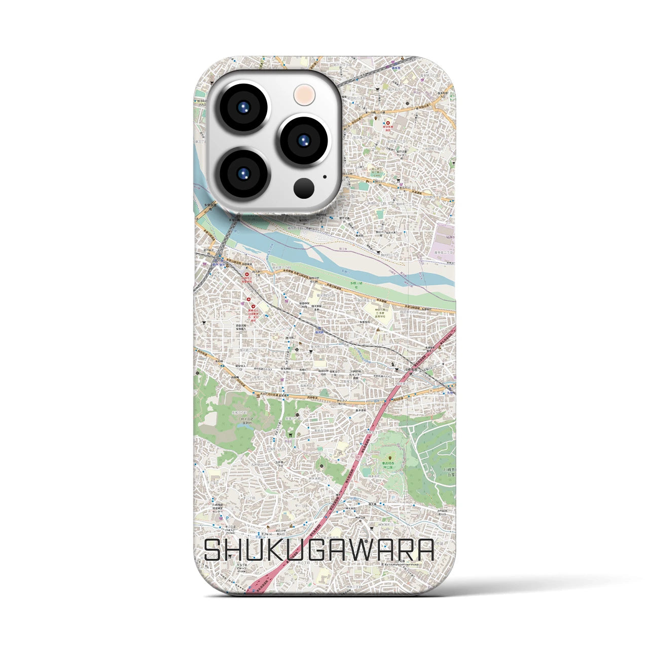 【宿河原】地図柄iPhoneケース（バックカバータイプ・ナチュラル）iPhone 13 Pro 用