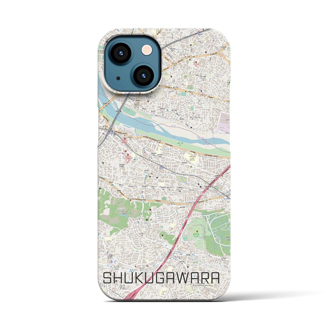 【宿河原】地図柄iPhoneケース（バックカバータイプ・ナチュラル）iPhone 13 用