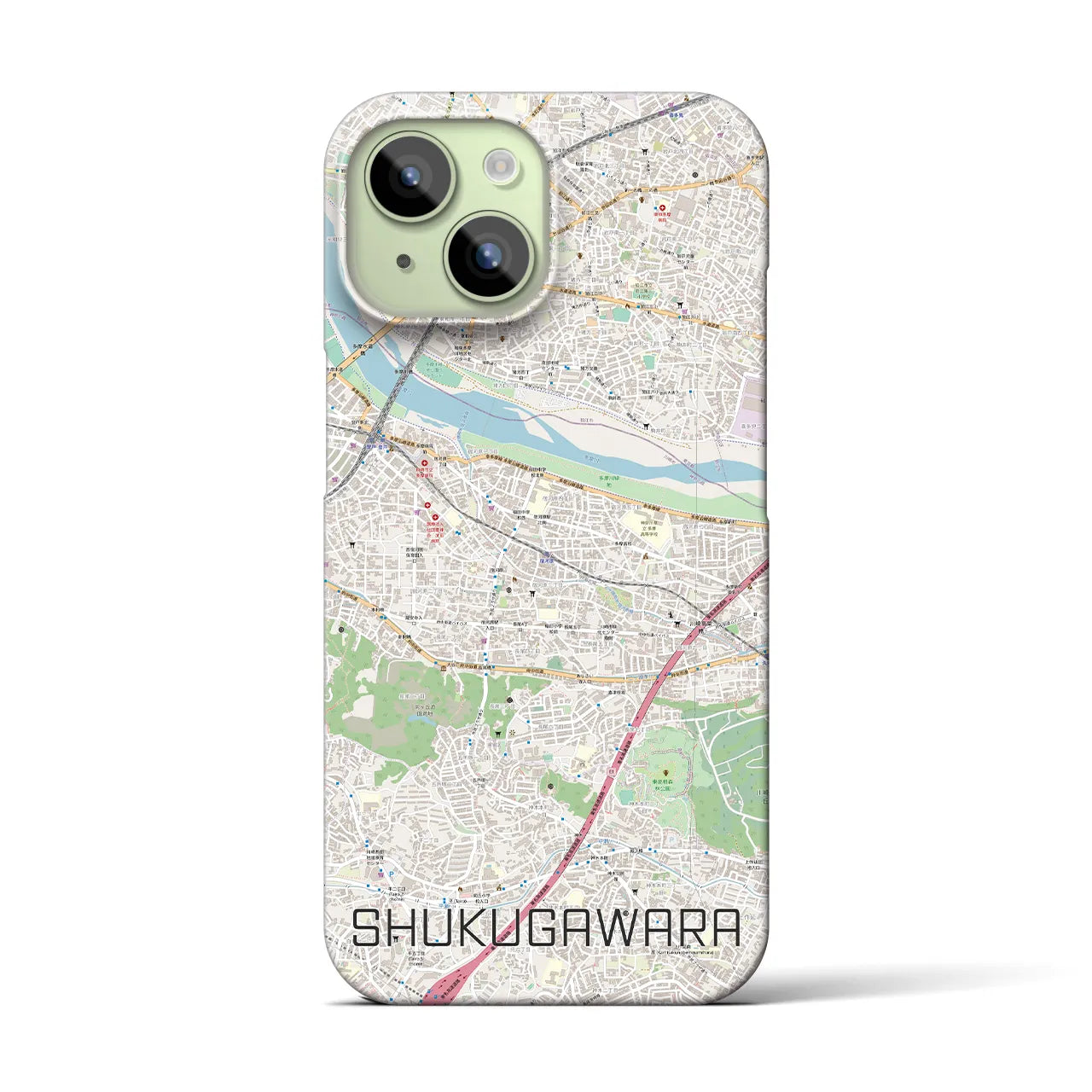 【宿河原】地図柄iPhoneケース（バックカバータイプ・ナチュラル）iPhone 15 用