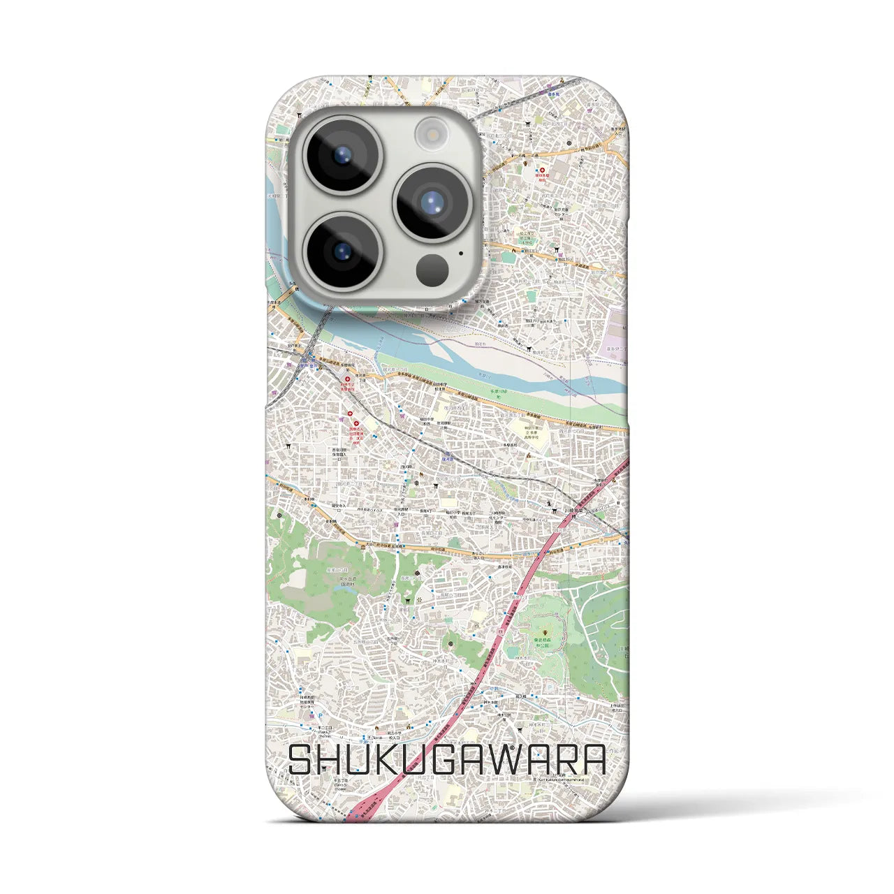 【宿河原】地図柄iPhoneケース（バックカバータイプ・ナチュラル）iPhone 15 Pro 用