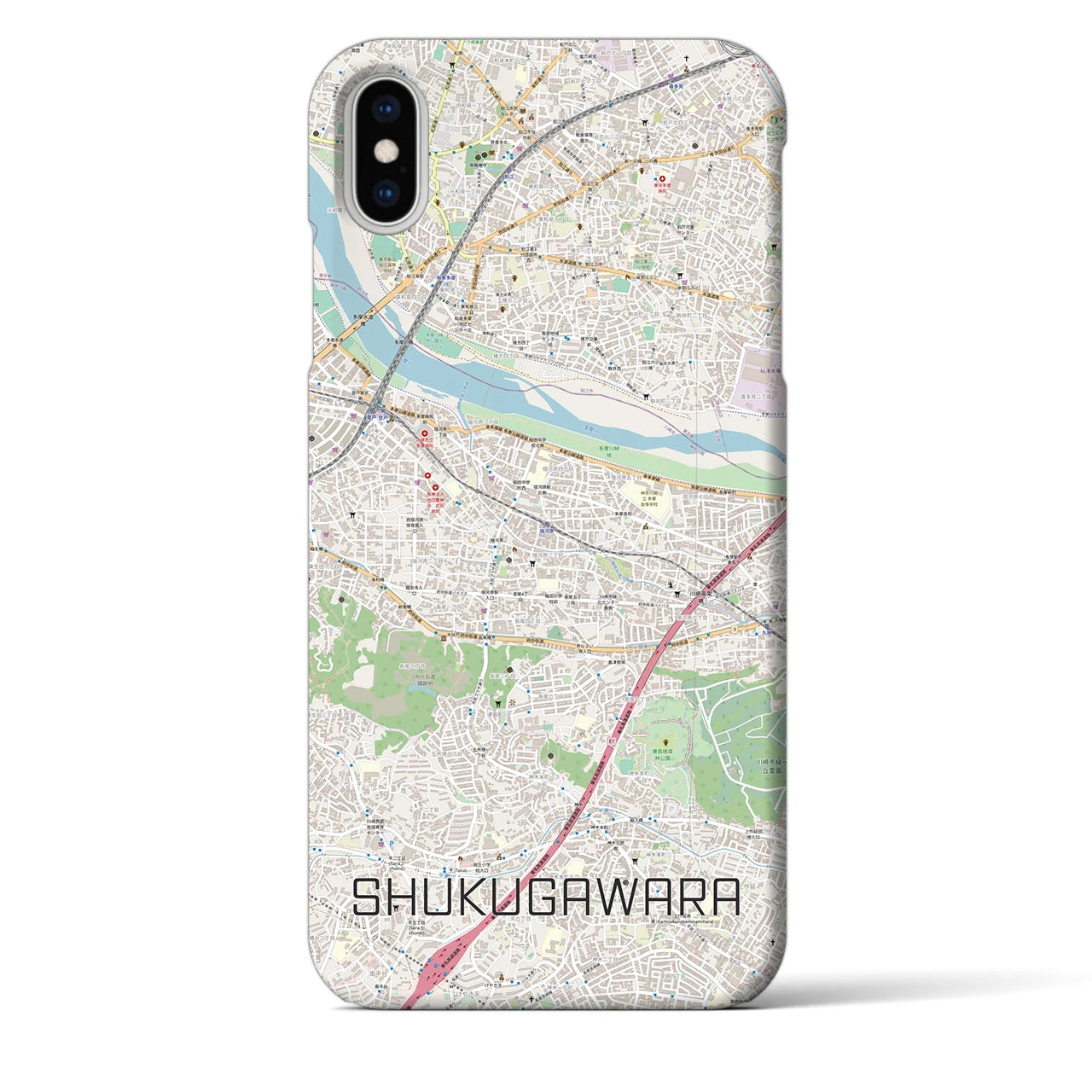【宿河原】地図柄iPhoneケース（バックカバータイプ・ナチュラル）iPhone XS Max 用