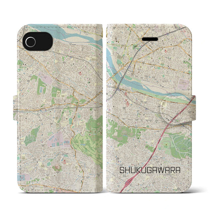 【宿河原（神奈川県）】地図柄iPhoneケース（手帳タイプ）ナチュラル・iPhone SE（第3 / 第2世代） / 8 / 7 / 6s / 6 用