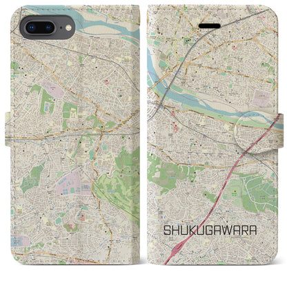 【宿河原（神奈川県）】地図柄iPhoneケース（手帳タイプ）ナチュラル・iPhone 8Plus /7Plus / 6sPlus / 6Plus 用