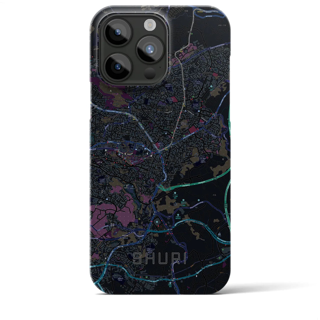 【首里】地図柄iPhoneケース（バックカバータイプ・ブラック）iPhone 15 Pro Max 用