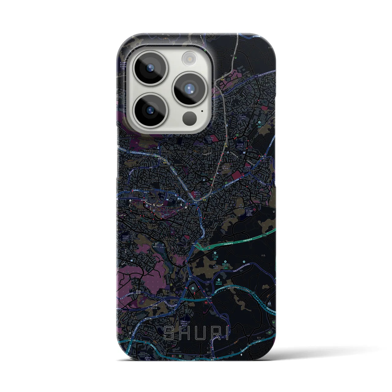 【首里】地図柄iPhoneケース（バックカバータイプ・ブラック）iPhone 15 Pro 用