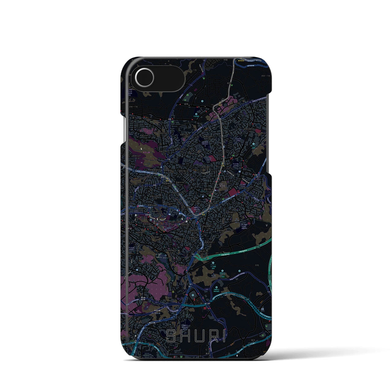 【首里】地図柄iPhoneケース（バックカバータイプ・ブラック）iPhone SE（第3 / 第2世代） / 8 / 7 / 6s / 6 用