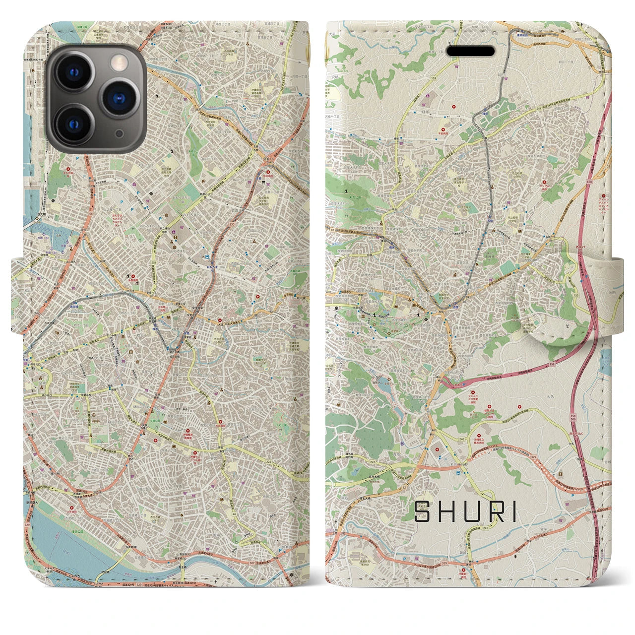 【首里】地図柄iPhoneケース（手帳両面タイプ・ナチュラル）iPhone 11 Pro Max 用