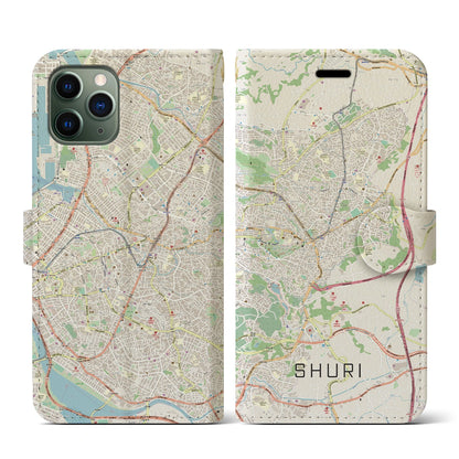 【首里（沖縄県）】地図柄iPhoneケース（手帳タイプ）ナチュラル・iPhone 11 Pro 用