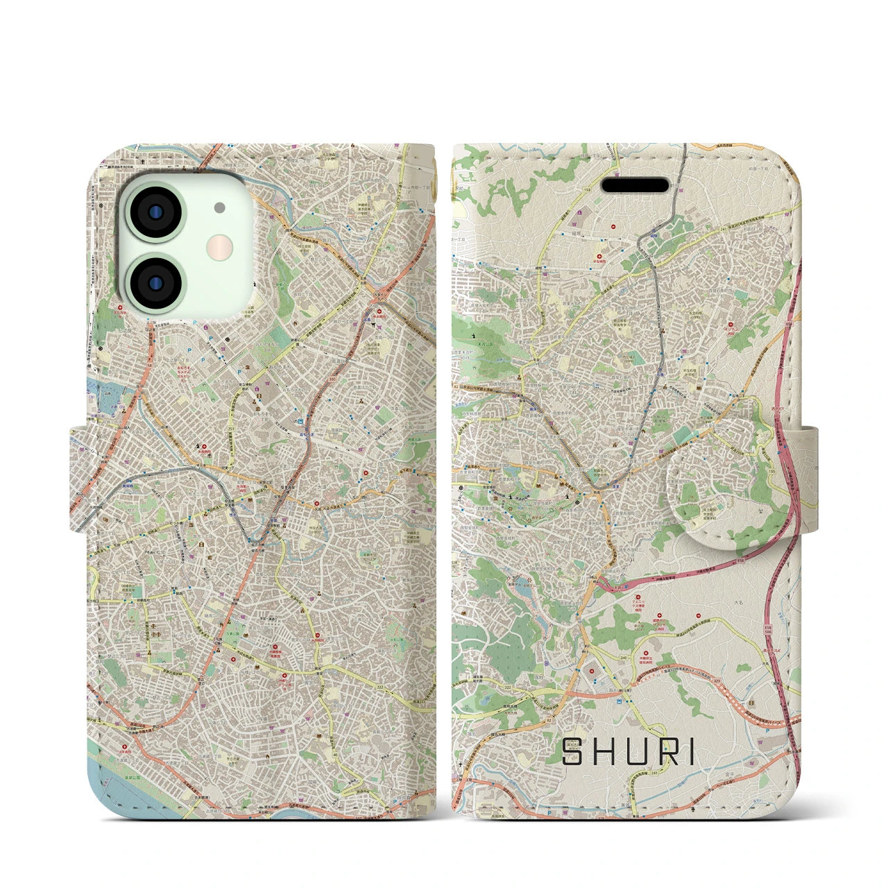 【首里】地図柄iPhoneケース（手帳両面タイプ・ナチュラル）iPhone 12 mini 用