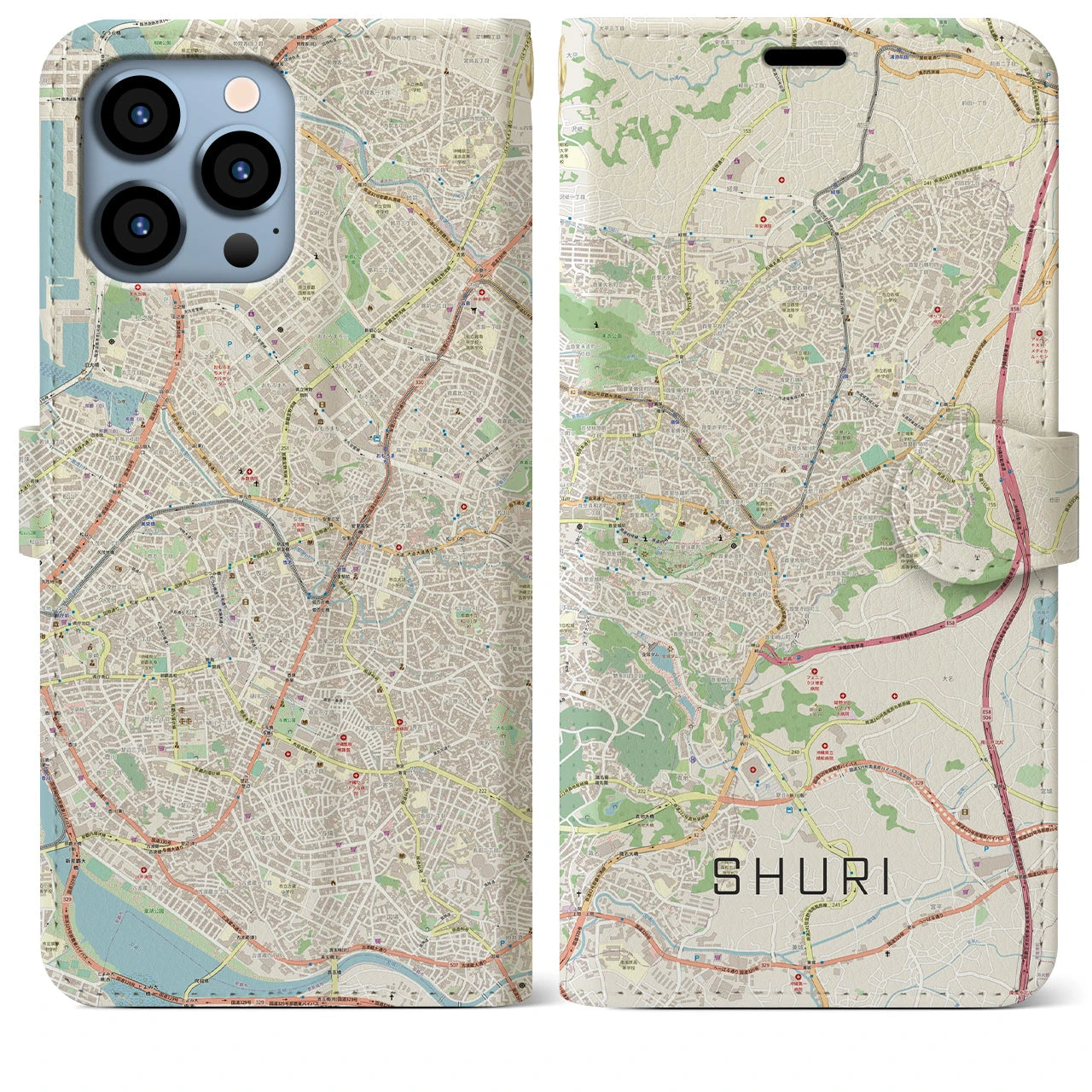【首里】地図柄iPhoneケース（手帳両面タイプ・ナチュラル）iPhone 13 Pro Max 用