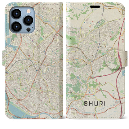 【首里（沖縄県）】地図柄iPhoneケース（手帳タイプ）ナチュラル・iPhone 13 Pro Max 用