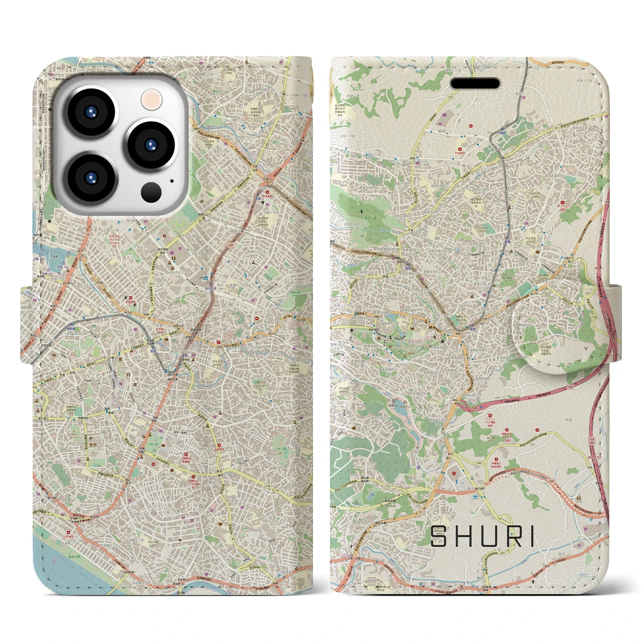 【首里】地図柄iPhoneケース（手帳両面タイプ・ナチュラル）iPhone 13 Pro 用