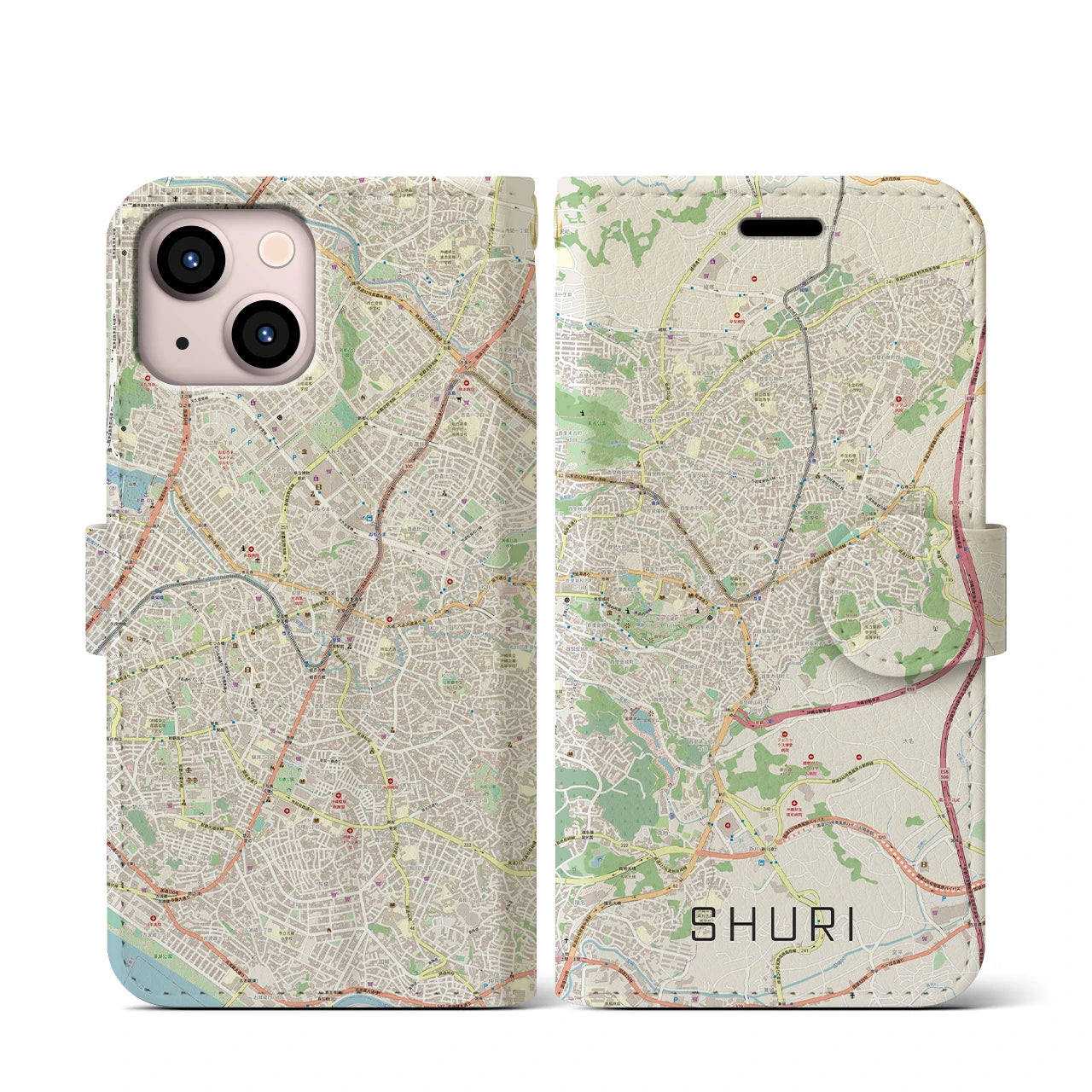 【首里】地図柄iPhoneケース（手帳両面タイプ・ナチュラル）iPhone 13 mini 用
