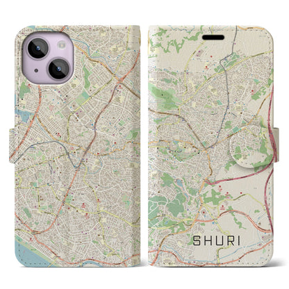 【首里（沖縄県）】地図柄iPhoneケース（手帳タイプ）ナチュラル・iPhone 14 用