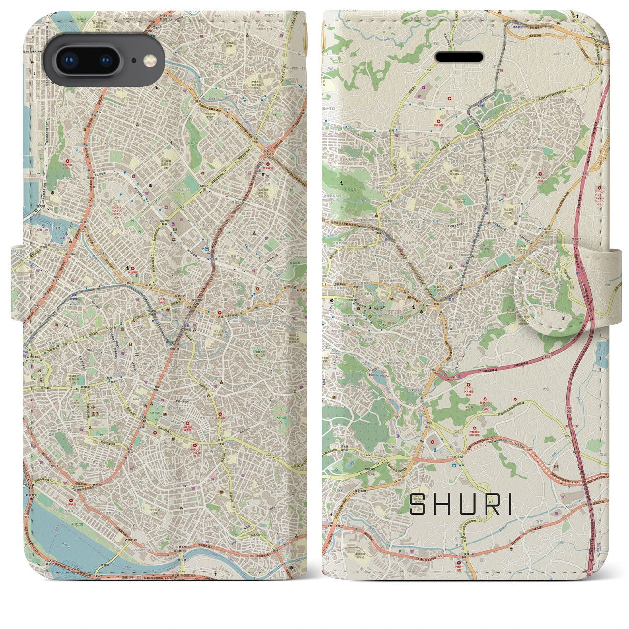 【首里】地図柄iPhoneケース（手帳両面タイプ・ナチュラル）iPhone 8Plus /7Plus / 6sPlus / 6Plus 用