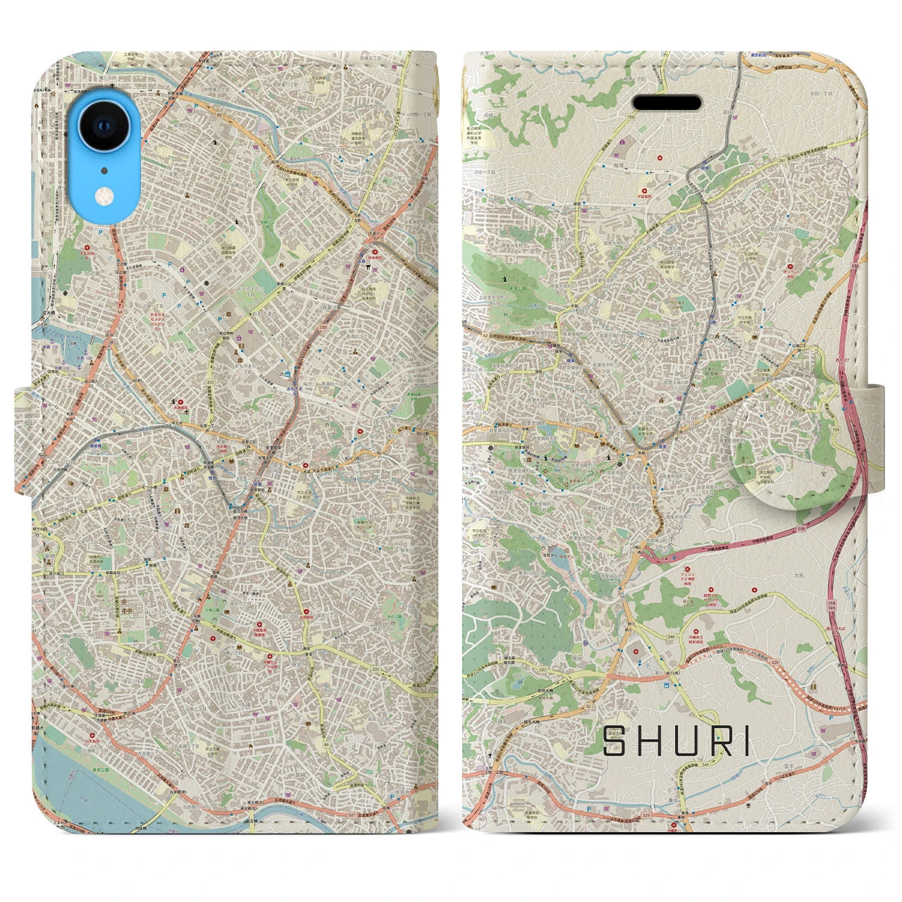 【首里】地図柄iPhoneケース（手帳両面タイプ・ナチュラル）iPhone XR 用