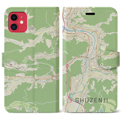 【修善寺（静岡県）】地図柄iPhoneケース（手帳タイプ）ナチュラル・iPhone 11 用