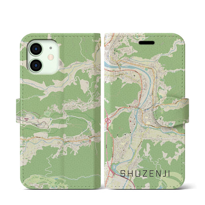 【修善寺（静岡県）】地図柄iPhoneケース（手帳タイプ）ナチュラル・iPhone 12 mini 用
