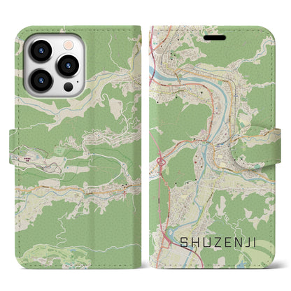 【修善寺（静岡県）】地図柄iPhoneケース（手帳タイプ）ナチュラル・iPhone 13 Pro 用