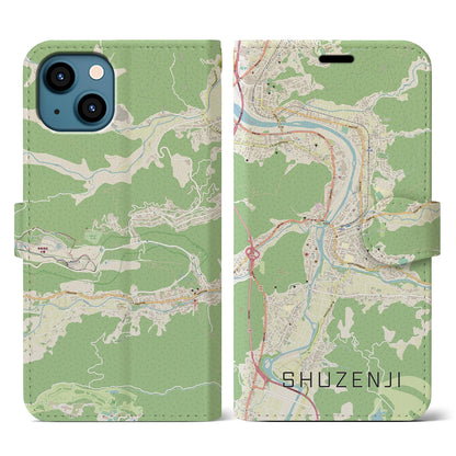 【修善寺（静岡県）】地図柄iPhoneケース（手帳タイプ）ナチュラル・iPhone 13 用