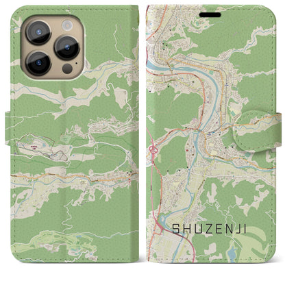 【修善寺（静岡県）】地図柄iPhoneケース（手帳タイプ）ナチュラル・iPhone 14 Pro Max 用