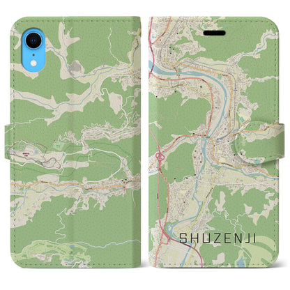 【修善寺（静岡県）】地図柄iPhoneケース（手帳タイプ）ナチュラル・iPhone XR 用