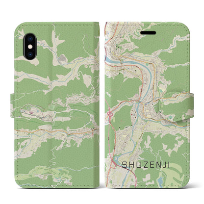 【修善寺（静岡県）】地図柄iPhoneケース（手帳タイプ）ナチュラル・iPhone XS / X 用