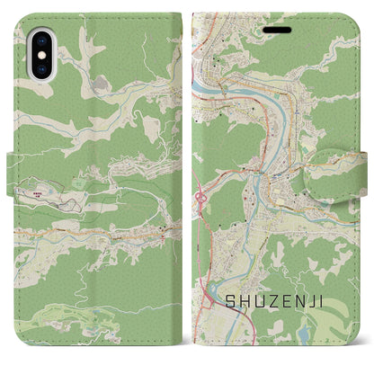 【修善寺（静岡県）】地図柄iPhoneケース（手帳タイプ）ナチュラル・iPhone XS Max 用