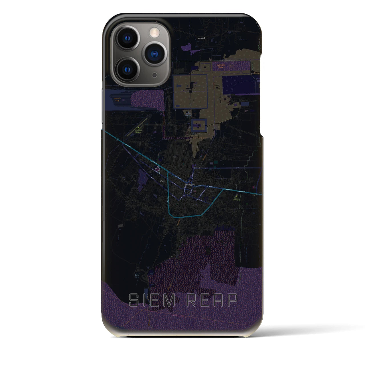 【シェムリアップ】地図柄iPhoneケース（バックカバータイプ・ブラック）iPhone 11 Pro Max 用