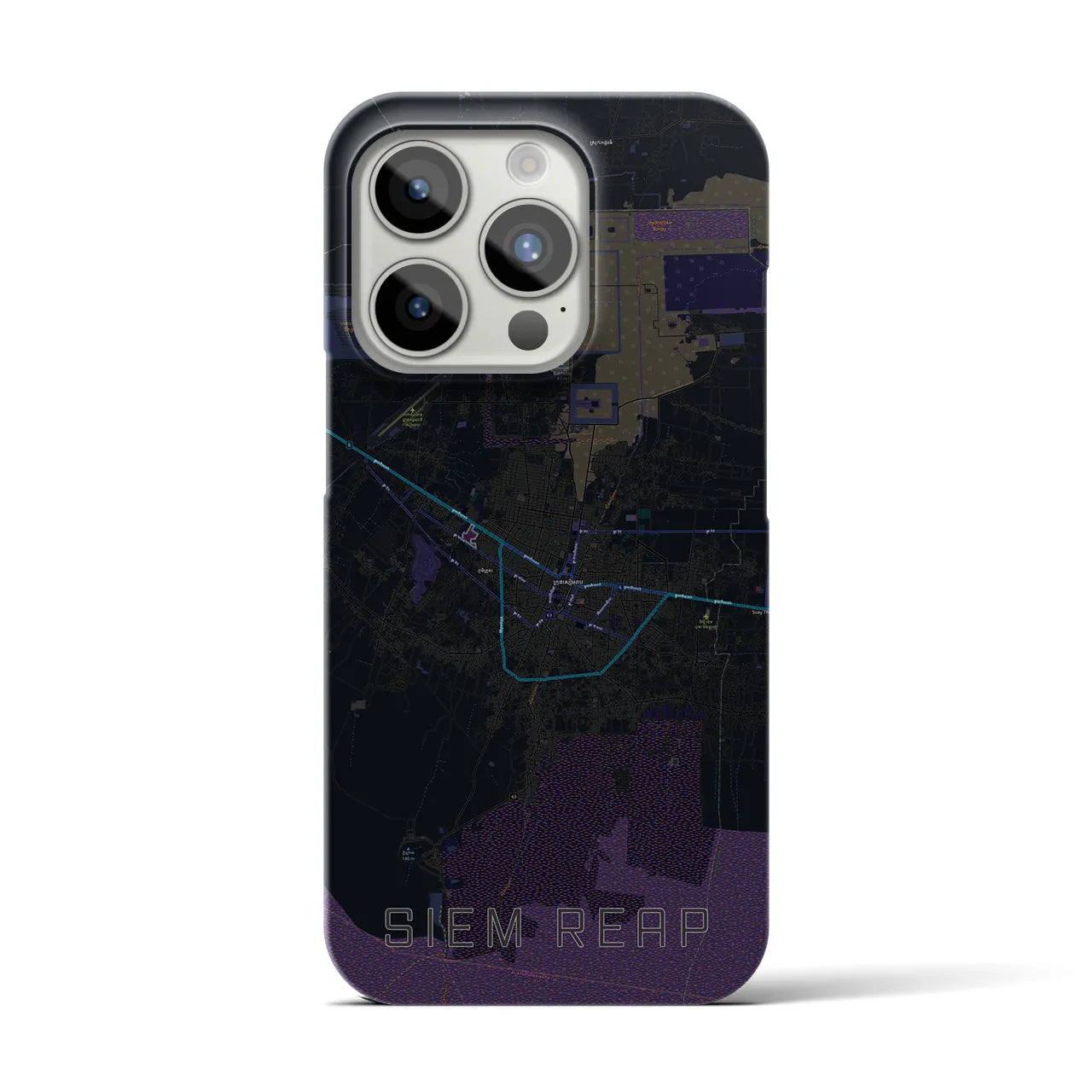 【シェムリアップ】地図柄iPhoneケース（バックカバータイプ・ブラック）iPhone 15 Pro 用