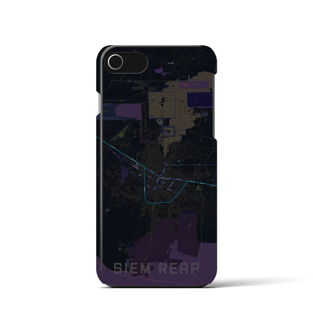 【シェムリアップ】地図柄iPhoneケース（バックカバータイプ・ブラック）iPhone SE（第3 / 第2世代） / 8 / 7 / 6s / 6 用