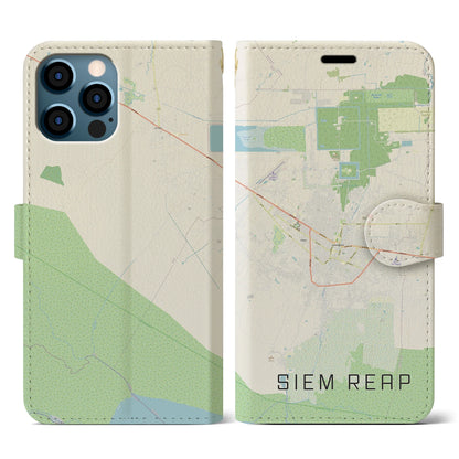 【シェムリアップ（カンボジア）】地図柄iPhoneケース（手帳タイプ）ナチュラル・iPhone 12 / 12 Pro 用