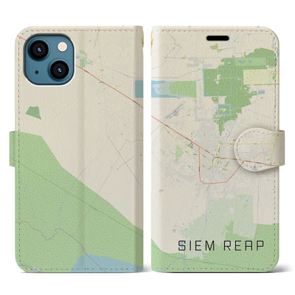 【シェムリアップ（カンボジア）】地図柄iPhoneケース（手帳タイプ）ナチュラル・iPhone 13 用