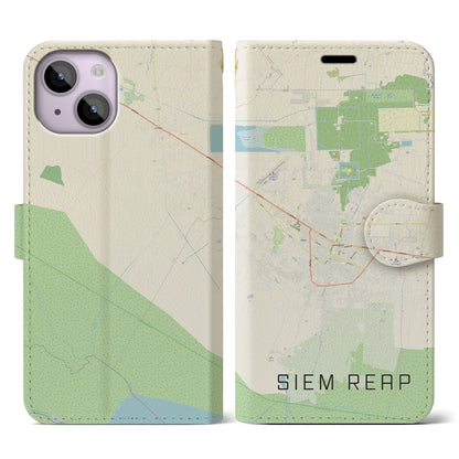 【シェムリアップ（カンボジア）】地図柄iPhoneケース（手帳タイプ）ナチュラル・iPhone 14 用