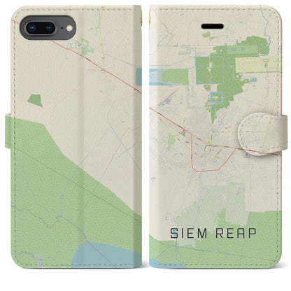 【シェムリアップ（カンボジア）】地図柄iPhoneケース（手帳タイプ）ナチュラル・iPhone 8Plus /7Plus / 6sPlus / 6Plus 用