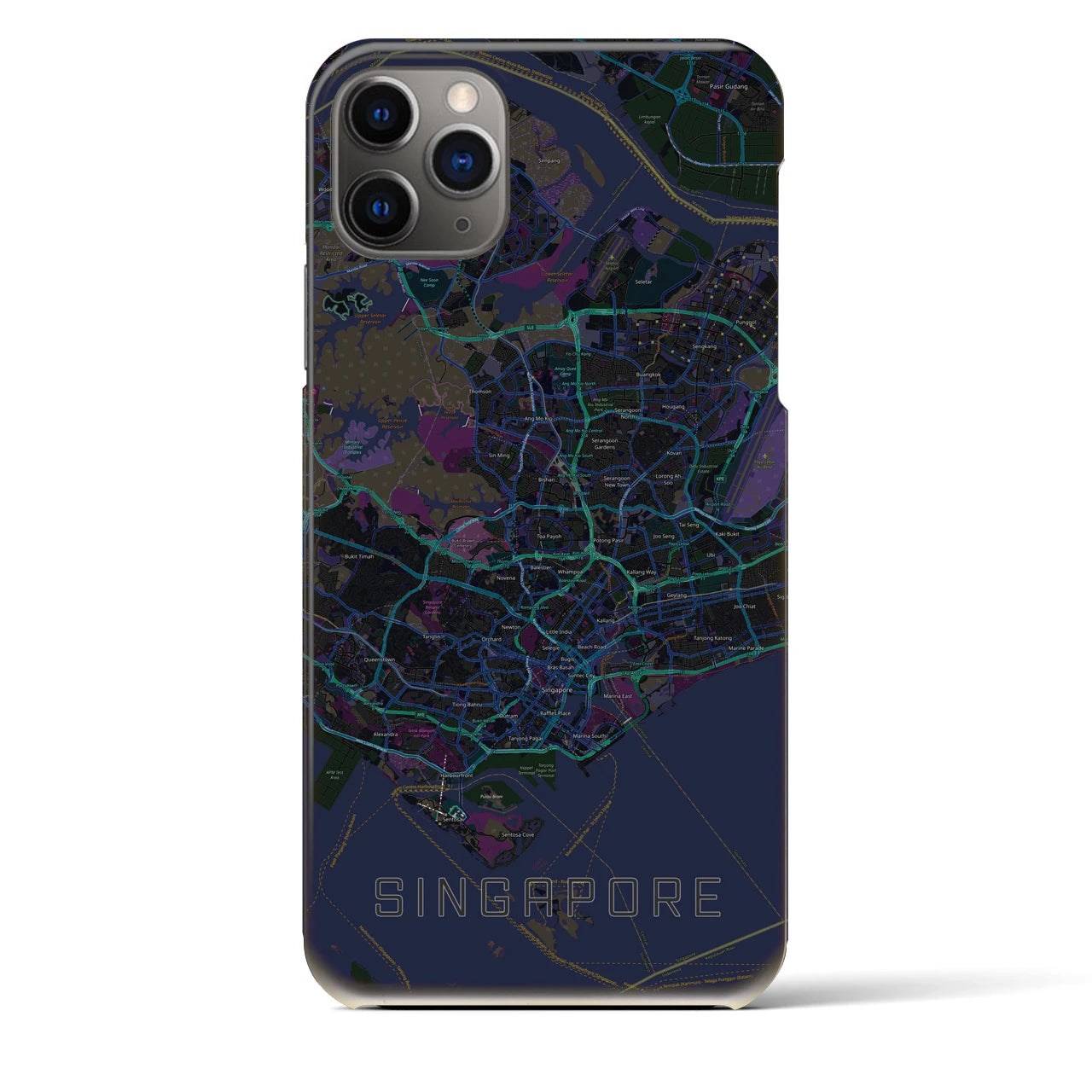 【シンガポール】地図柄iPhoneケース（バックカバータイプ・ブラック）iPhone 11 Pro Max 用